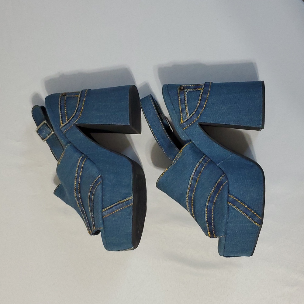 Jeffrey Campbell NWOT Blue Denim Jeans Platform Disco Heels Size 9.5 - Picture 5 of 13